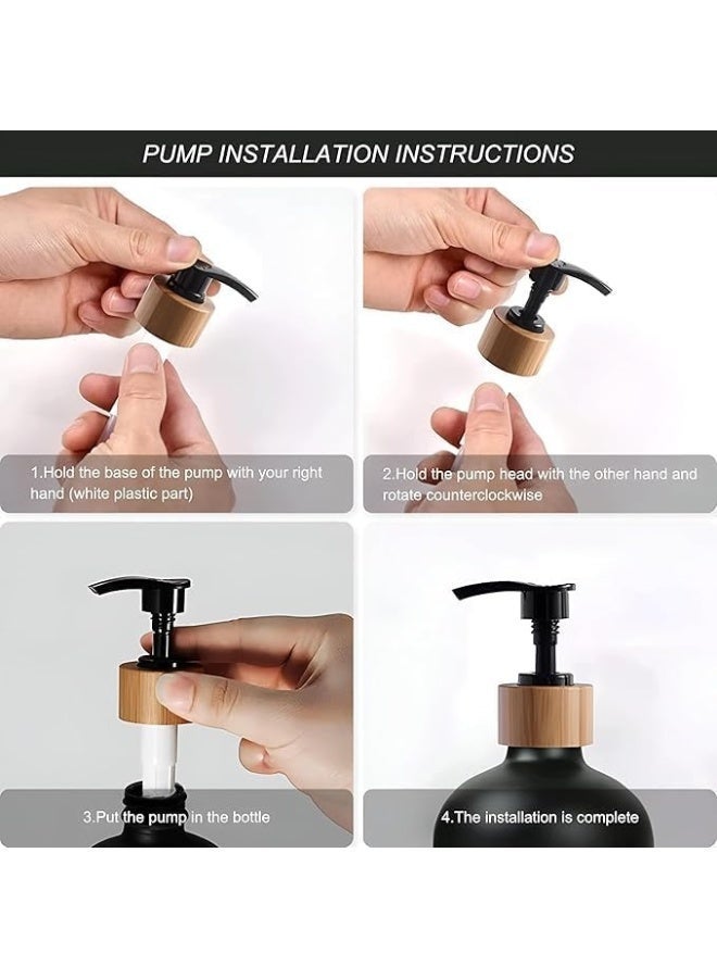 2-Piece Soap Dispenser Set with Bamboo Tray - Matte White & Black Glass Bottles for Hand & Dish Soap - Refillable Modern Kitchen & Bathroom Accessory - Image 4