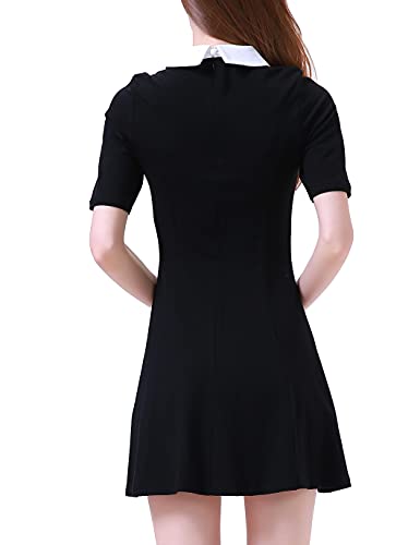 Aphratti Women's Short Sleeve Peter Pan Collar Cute Skater Dress Fit and Flare A-Line Casual Dresses Black Medium - Image 2