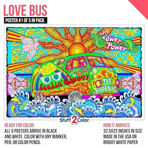 Stuff2Color Giant Coloring Poster 5 Pack - Big 32.5 x 22 Inch Line Art Coloring Posters - Great for Family Time, Kids, Classrooms, Care Facilities, Arts and Crafts Projects, and Group Activities - Image 2
