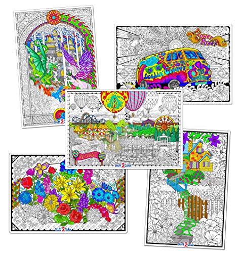 Stuff2Color Giant Coloring Poster 5 Pack - Big 32.5 x 22 Inch Line Art Coloring Posters - Great for Family Time, Kids, Classrooms, Care Facilities, Arts and Crafts Projects, and Group Activities - Image 1