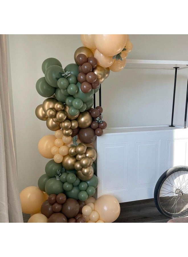 Teslite 60 PCS Sage Green Brown Balloons Woodland Camo Army Balloon Olive Green Dark Brown Coffee Nude Gold Latex Balloons for Jungle Safari Wild One Hunting Dinosaur Birthday Baby Shower Party Decorations - Image 3
