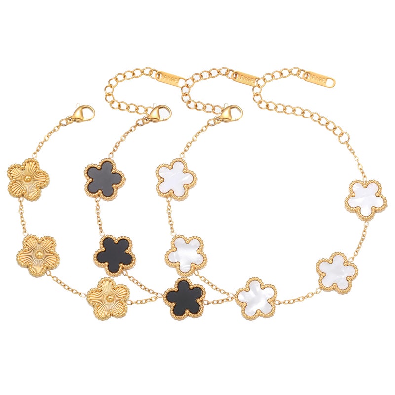 FUNIO Four Leaf Clover Bracelet Set for Women - 3Pcs 18K Gold Plated Flower Lucky 4 Leaf Link Bracelet Jewelry Gift for Women Van Cleef - Image 1