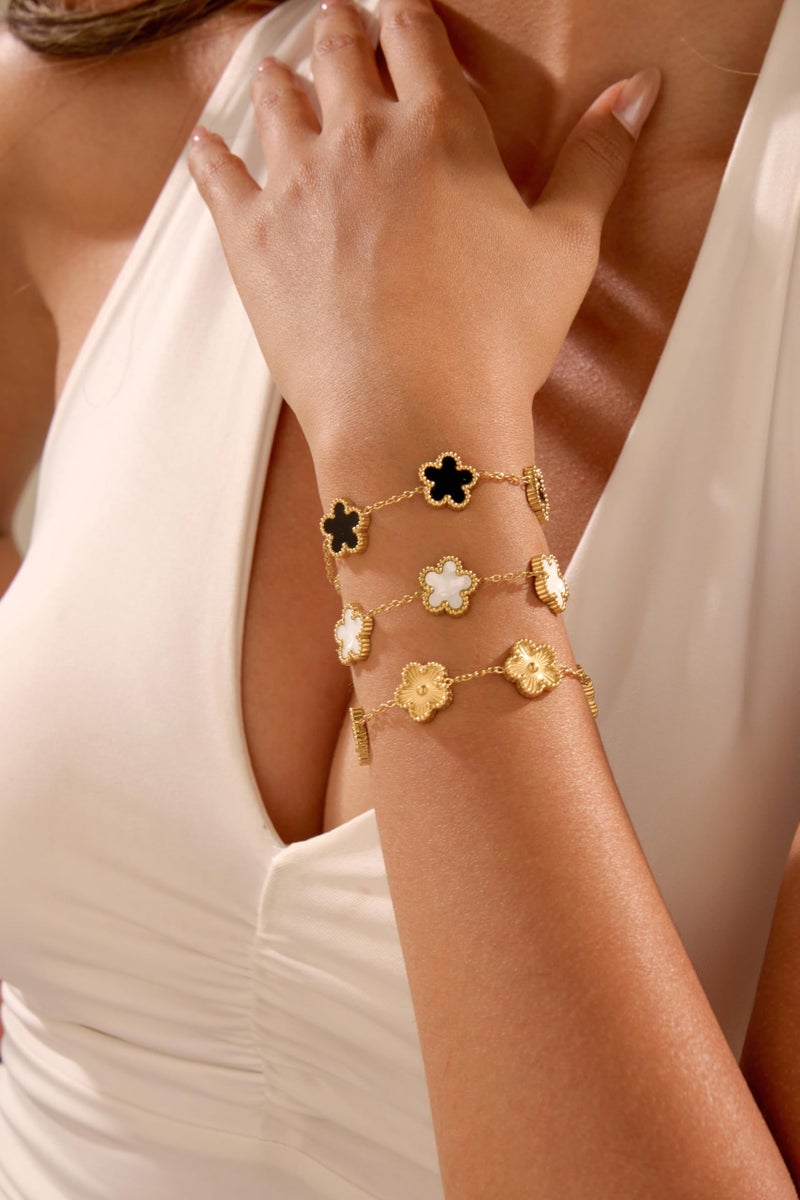 FUNIO Four Leaf Clover Bracelet Set for Women - 3Pcs 18K Gold Plated Flower Lucky 4 Leaf Link Bracelet Jewelry Gift for Women Van Cleef - Image 5