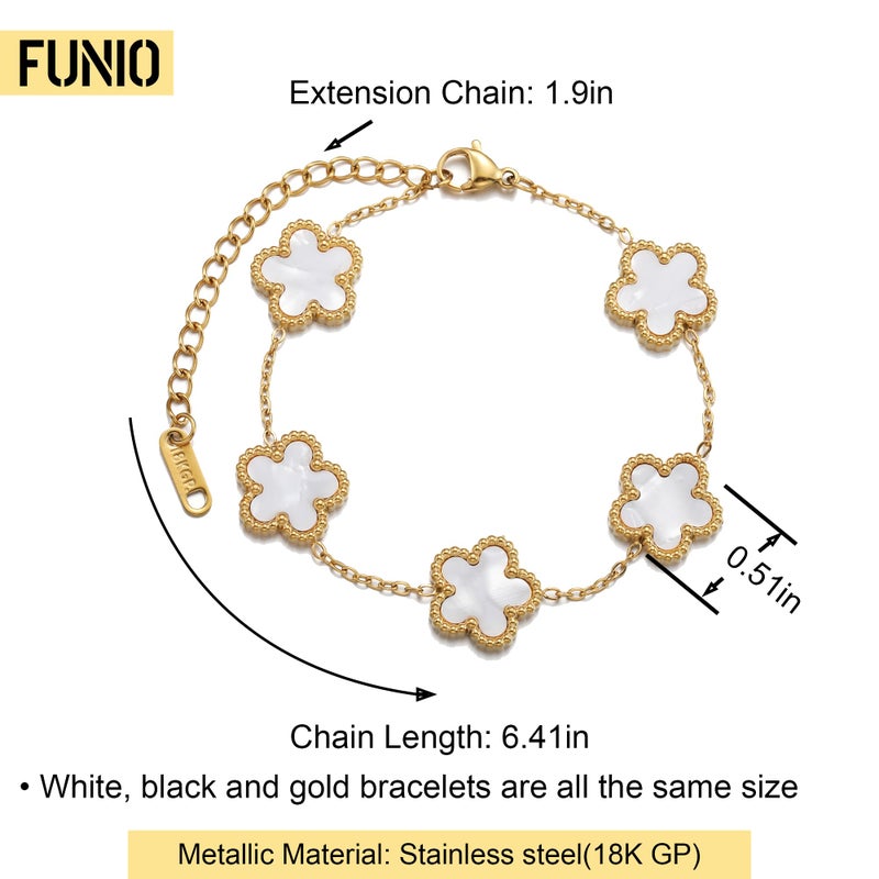 FUNIO Four Leaf Clover Bracelet Set for Women - 3Pcs 18K Gold Plated Flower Lucky 4 Leaf Link Bracelet Jewelry Gift for Women Van Cleef - Image 2