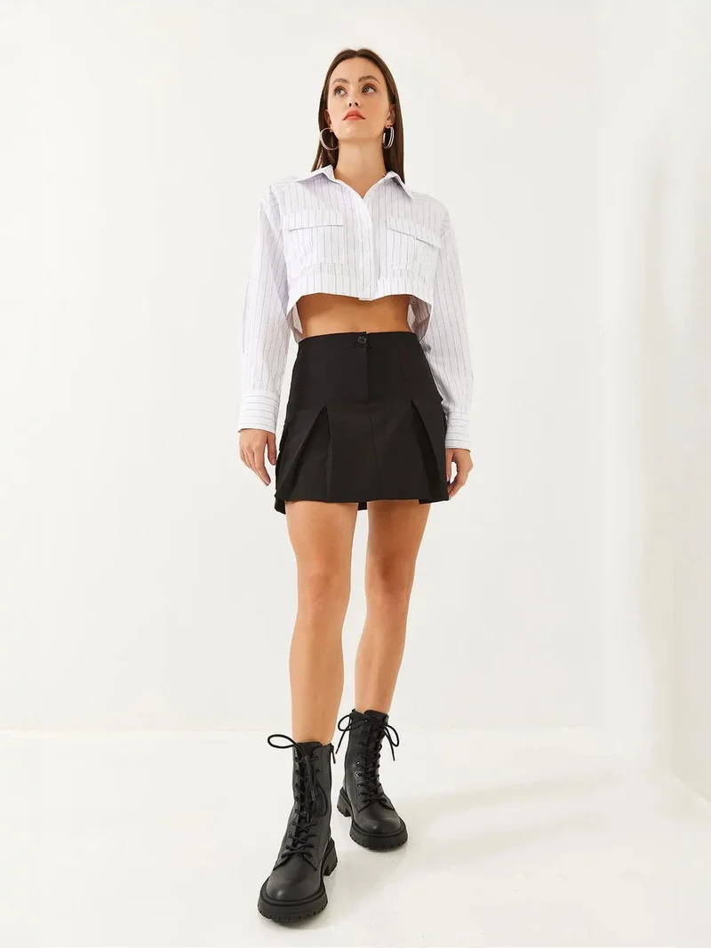 Bianco Lucci LUCCI High Waist Pleated Mini Skirt