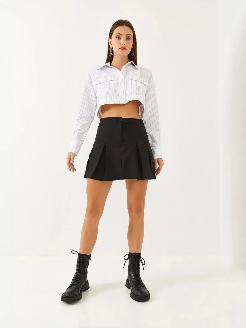 Bianco Lucci LUCCI High Waist Pleated Mini Skirt