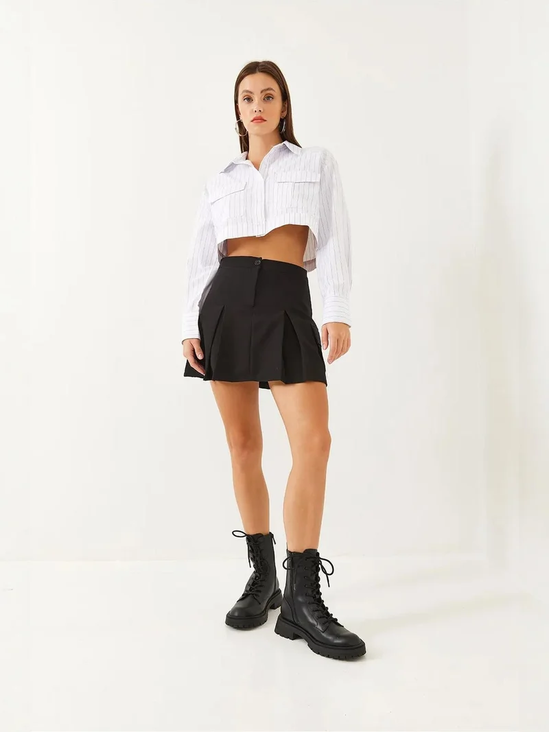 Bianco Lucci LUCCI High Waist Pleated Mini Skirt