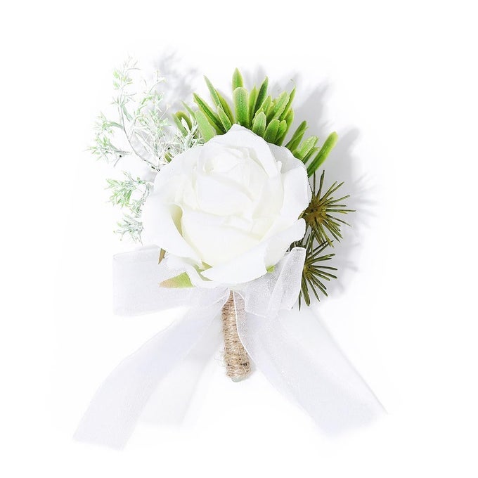 Wedding Rose Boutonniere White Groom Flower Mens Boutineer Prom Buttonholes Party Suit Decor Anniversary Accessories for Bridegroom and Man A White