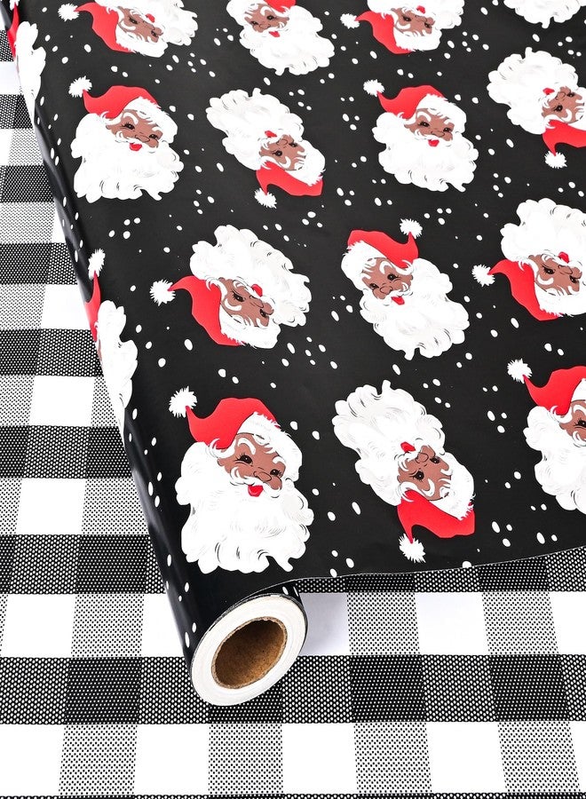 Vnaaem Reversible Afican American Christmas Wrapping Paper for Men Women - Black Santa & Bufflao Plaid Pattern Gift Wrap for Holiday Birthday, Party, Baby Shower (Afican American Xmas, 17 In X 16.5 Ft - Image 1
