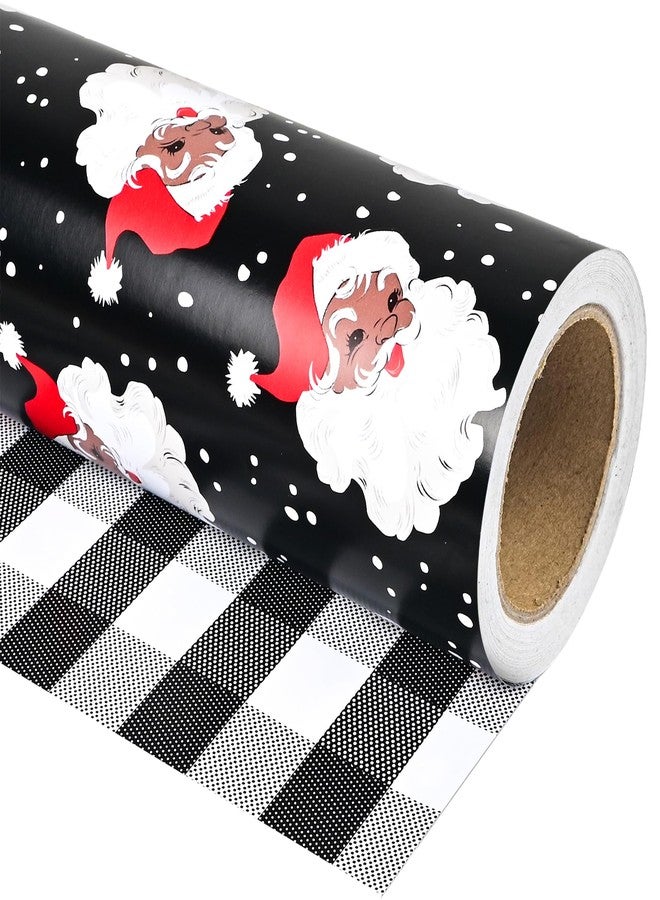 Vnaaem Reversible Afican American Christmas Wrapping Paper for Men Women - Black Santa & Bufflao Plaid Pattern Gift Wrap for Holiday Birthday, Party, Baby Shower (Afican American Xmas, 17 In X 16.5 Ft - Image 2