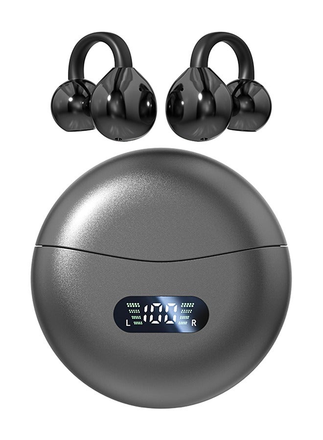Open Ear Clip Headphones Wireless Earbuds Bluetooth 5.4 Sports Earphones Wireless Charging Case & LED Power Display Waterproof Fitness Headphones for Running (Black)  - Image 1