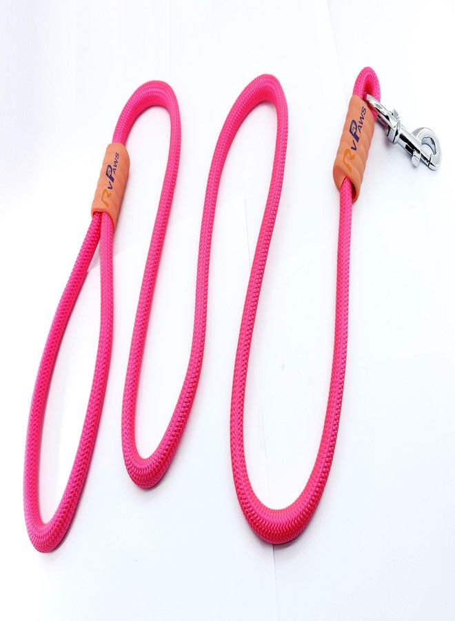 Pups&Pets طوق كلاب من Pups&Pets بطول 5 أقدام، ألوان سادة كلاسيكية، طوق كلاب من حبل نايلون قوي معزز بوصلة سلك مطاطي، مشبك فضي شديد التحمل، 12 مم (وردي) - Image 2