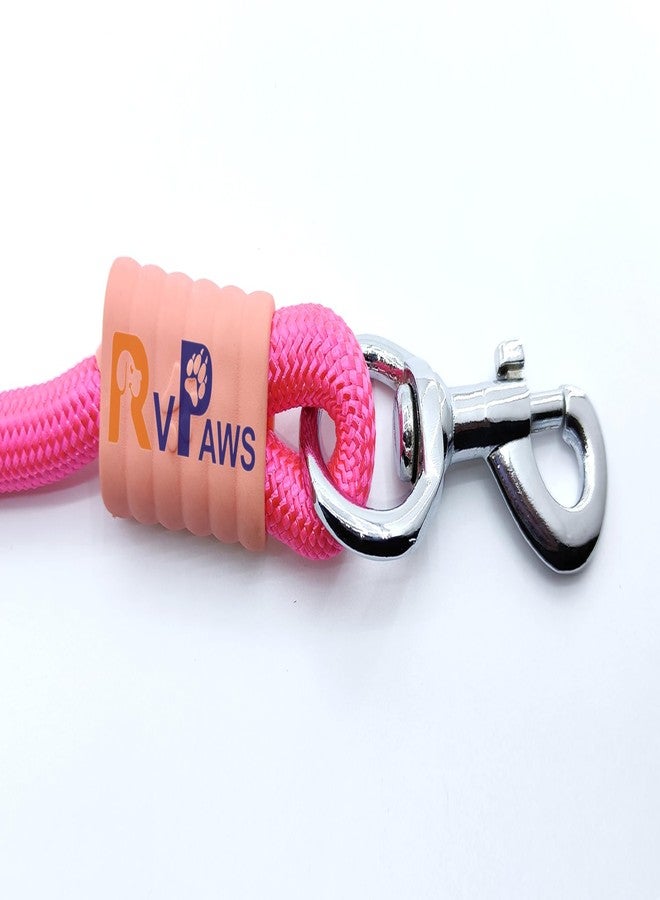 Pups&Pets طوق كلاب من Pups&Pets بطول 5 أقدام، ألوان سادة كلاسيكية، طوق كلاب من حبل نايلون قوي معزز بوصلة سلك مطاطي، مشبك فضي شديد التحمل، 12 مم (وردي) - Image 3