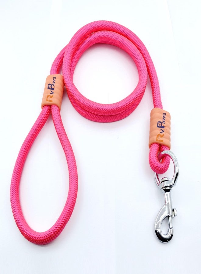 Pups&Pets طوق كلاب من Pups&Pets بطول 5 أقدام، ألوان سادة كلاسيكية، طوق كلاب من حبل نايلون قوي معزز بوصلة سلك مطاطي، مشبك فضي شديد التحمل، 12 مم (وردي) - Image 5