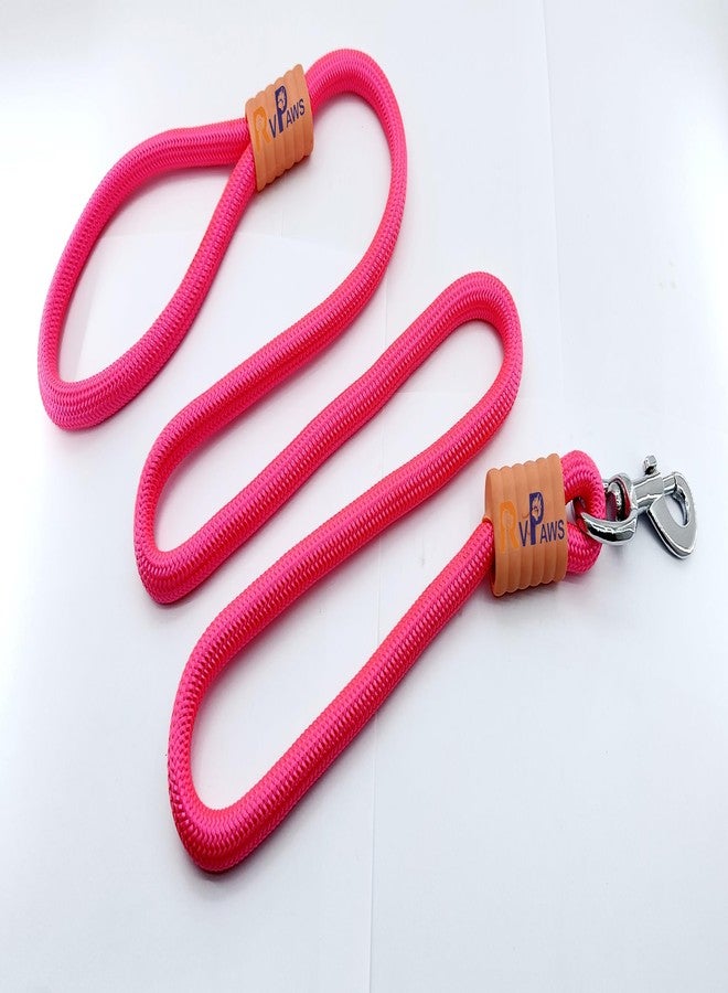 Pups&Pets طوق كلاب من Pups&Pets بطول 5 أقدام، ألوان سادة كلاسيكية، طوق كلاب من حبل نايلون قوي معزز بوصلة سلك مطاطي، مشبك فضي شديد التحمل، 12 مم (وردي) - Image 1