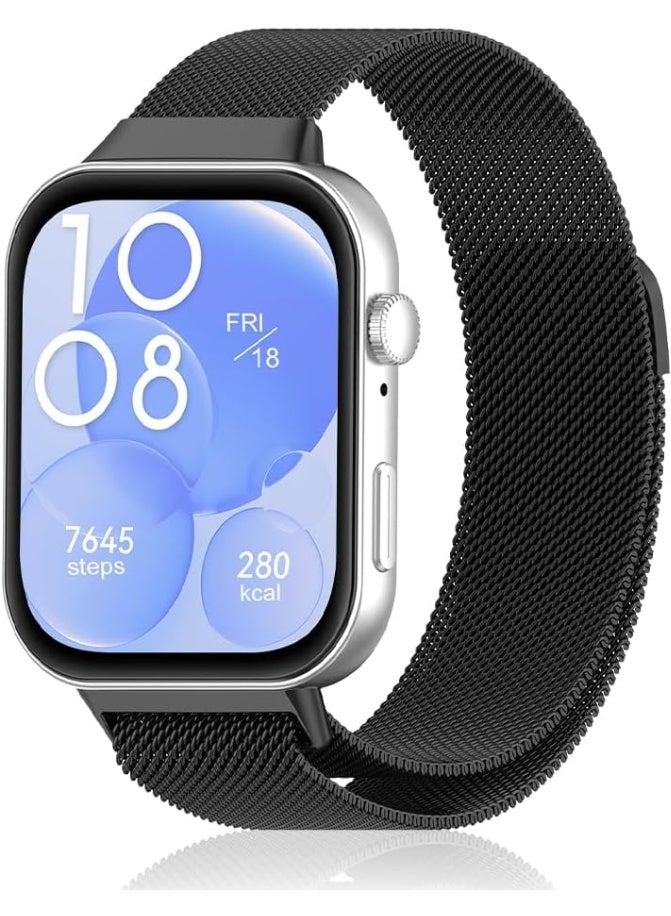 KENSUO Metal Strap Compatible with Huawei Watch Fit 3/4, Magnetic Mesh Stainless Bands Women Men Loop Replacement Watch Band for Huawei Watch Fit 4/Fit 4 Pro/3 Straps (Black) - Image 1