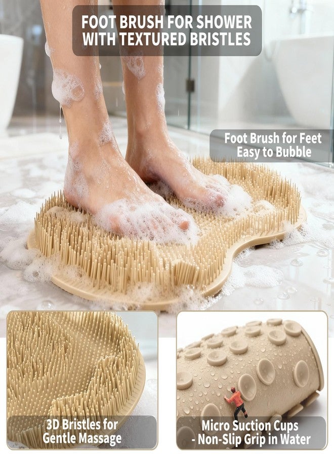 Merleu Shower Foot Scrubber Mat with 3 Types of Upgraded Brushes for Massage, Shower Back Scrubber with Micro Suction Cups,Non Slip Bathtub Shower Scrubber for Body at Home Spa(Khaki) - Image 3