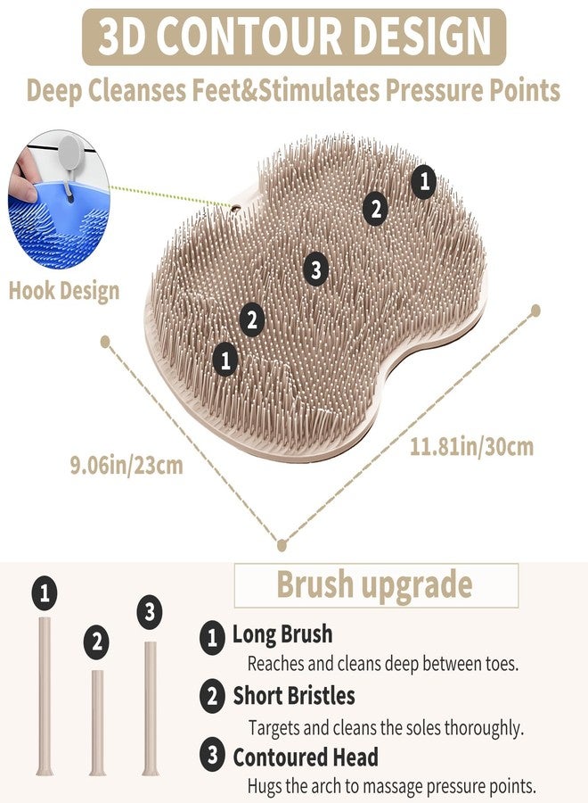 Merleu Shower Foot Scrubber Mat with 3 Types of Upgraded Brushes for Massage, Shower Back Scrubber with Micro Suction Cups,Non Slip Bathtub Shower Scrubber for Body at Home Spa(Khaki) - Image 2