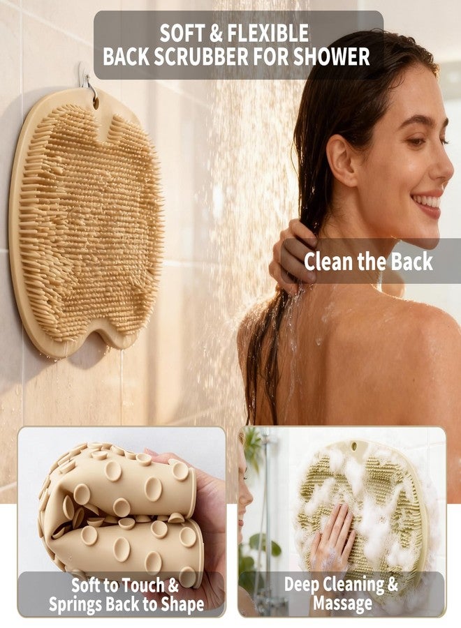 Merleu Shower Foot Scrubber Mat with 3 Types of Upgraded Brushes for Massage, Shower Back Scrubber with Micro Suction Cups,Non Slip Bathtub Shower Scrubber for Body at Home Spa(Khaki) - Image 4