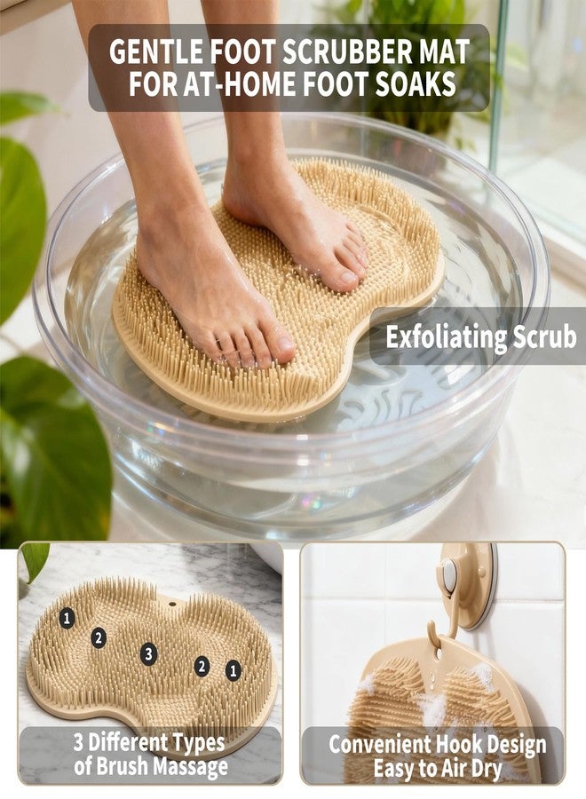 Merleu Shower Foot Scrubber Mat with 3 Types of Upgraded Brushes for Massage, Shower Back Scrubber with Micro Suction Cups,Non Slip Bathtub Shower Scrubber for Body at Home Spa(Khaki) - Image 5