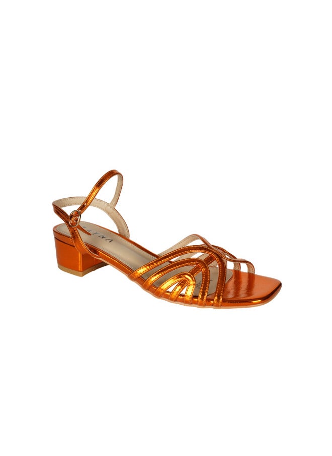 ZAYNA - 221-12 Zayna Ladies  Fashion Mid Heel  Backstrap  Sandals Y-0722 Orange - Image 1