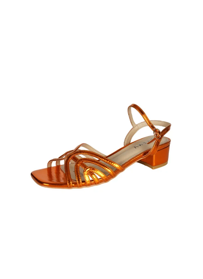 ZAYNA 221-12 Zayna Ladies  Fashion Mid Heel  Backstrap  Sandals Y-0722 Orange