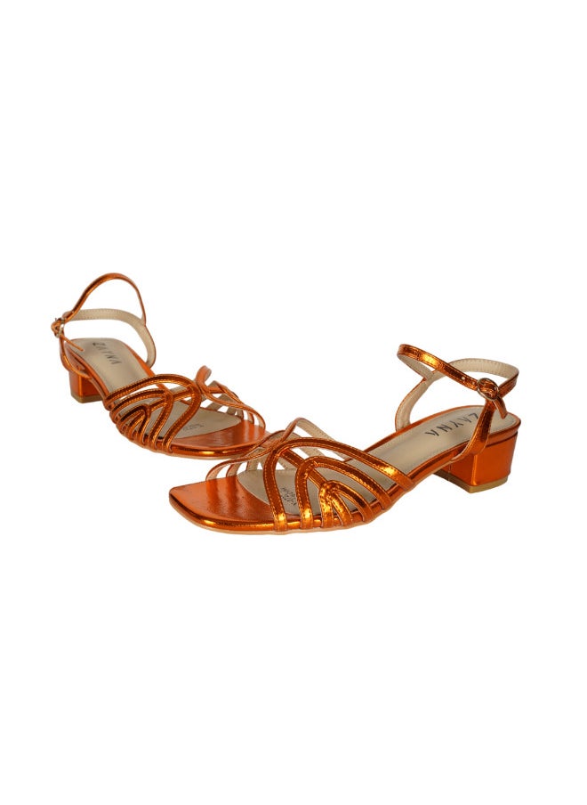 ZAYNA - 221-12 Zayna Ladies  Fashion Mid Heel  Backstrap  Sandals Y-0722 Orange - Image 1