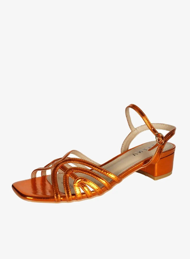 Zayna Orange 221-12 Zayna Ladies  Fashion Mid Heel  Backstrap  Sandals Y-0722 Orange for Women | Best Price UAE