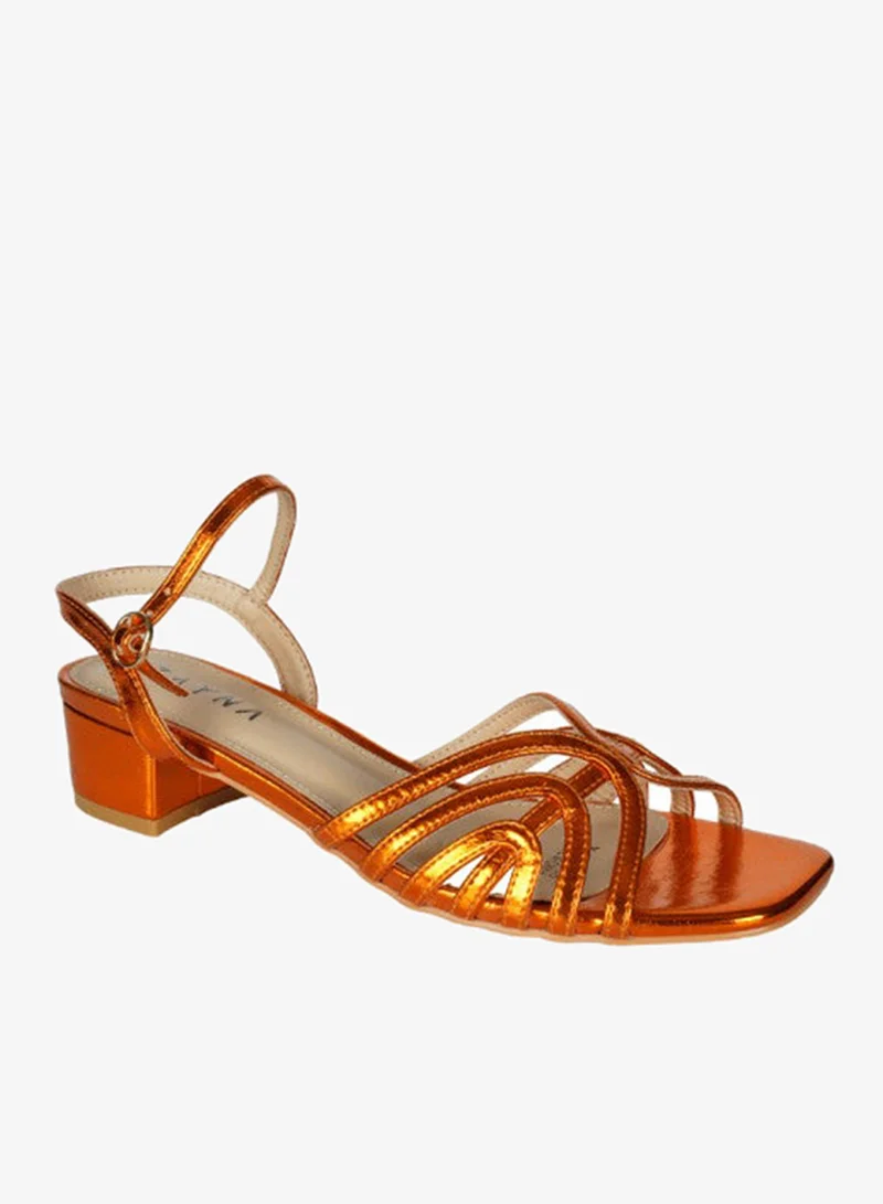 ZAYNA 221-12 Zayna Ladies  Fashion Mid Heel  Backstrap  Sandals Y-0722 Orange