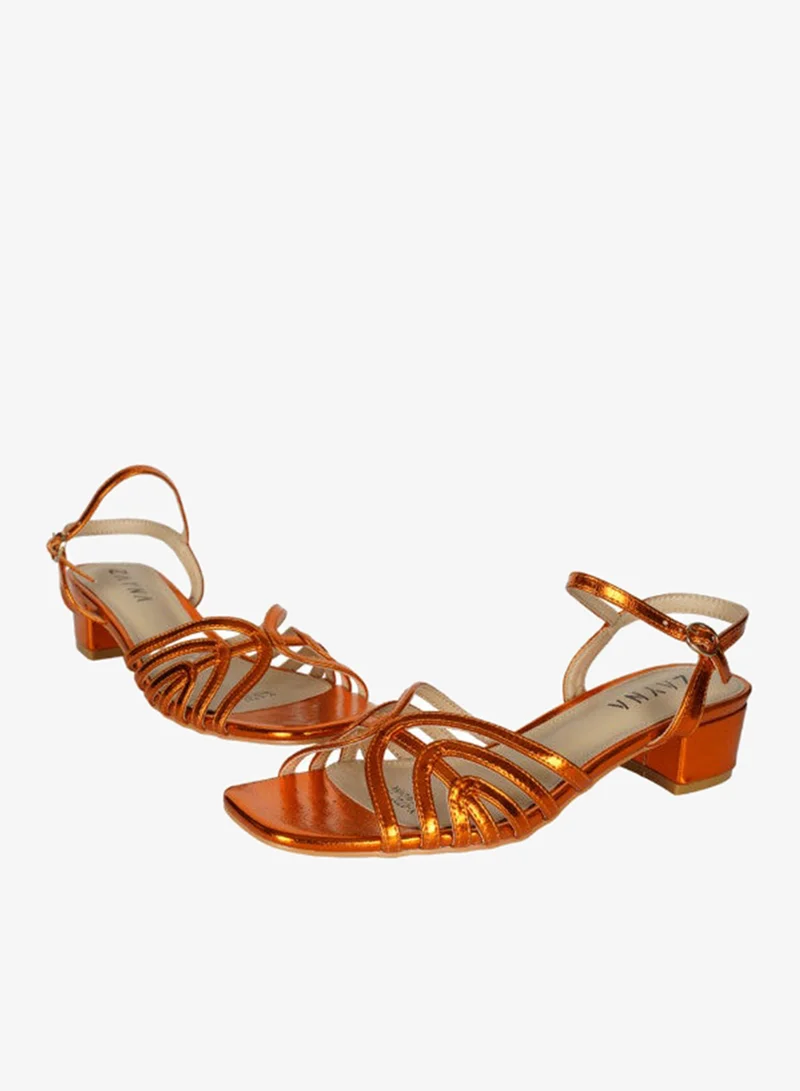 ZAYNA 221-12 Zayna Ladies  Fashion Mid Heel  Backstrap  Sandals Y-0722 Orange