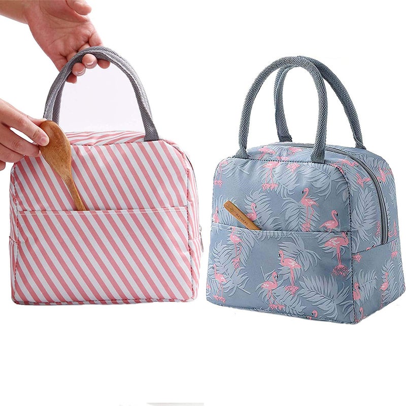 GCOA LABOTA Gcoa 2 Pack Lunch Bag Insulated Container,Reusable Outdoor Travel Picnic School Lunch Box Collapsible Tote Bag With Back Pocket,Zipper Closure,Foldable&Multi-Use For Unisex&Kids(Oxford Fabric) - Image 1