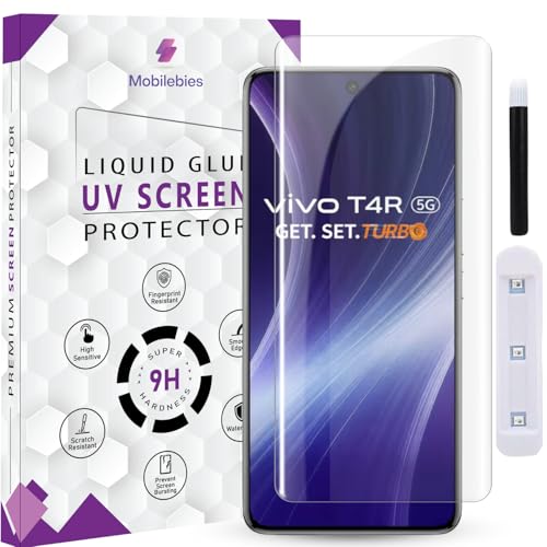 Mobilebies® Premium HD+ UV Tempered Glass Screen Protector For Vivo T4R 5G (6.77 Inch, Pack of 1) Full Adhesive UV Curved Screen Protector Case Friendly HD Clarity with installation kit & Guide - Image 1