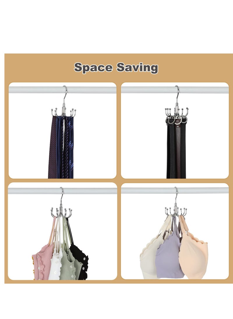 Excefore Pack Of 2 Belt Hanger For Closet , 360°Swivel Belt Rack, Belt Organizer With 8 Hanging Hooks, Accessory Organizers For Belt, Dog Collar, Tie, Tank Top, Bra, Purse, Scarf, Silver  - Image 4