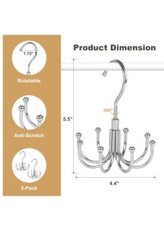 Excefore Pack Of 2 Belt Hanger For Closet , 360°Swivel Belt Rack, Belt Organizer With 8 Hanging Hooks, Accessory Organizers For Belt, Dog Collar, Tie, Tank Top, Bra, Purse, Scarf, Silver  - Image 3