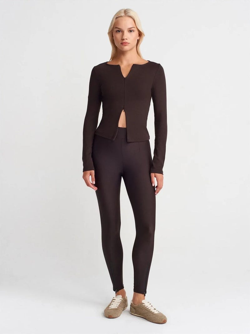 DILVIN High-Waist Skinny Leggings With Zip Detail - Image 1