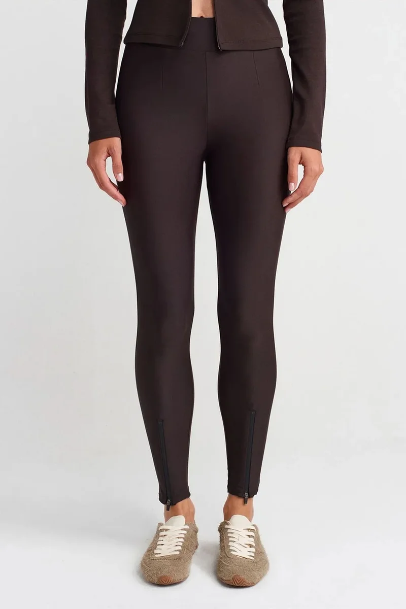 Dilvin Coffee Brown DILVIN High-Waist Skinny Leggings With Zip Detail for Women | Best Price UAE