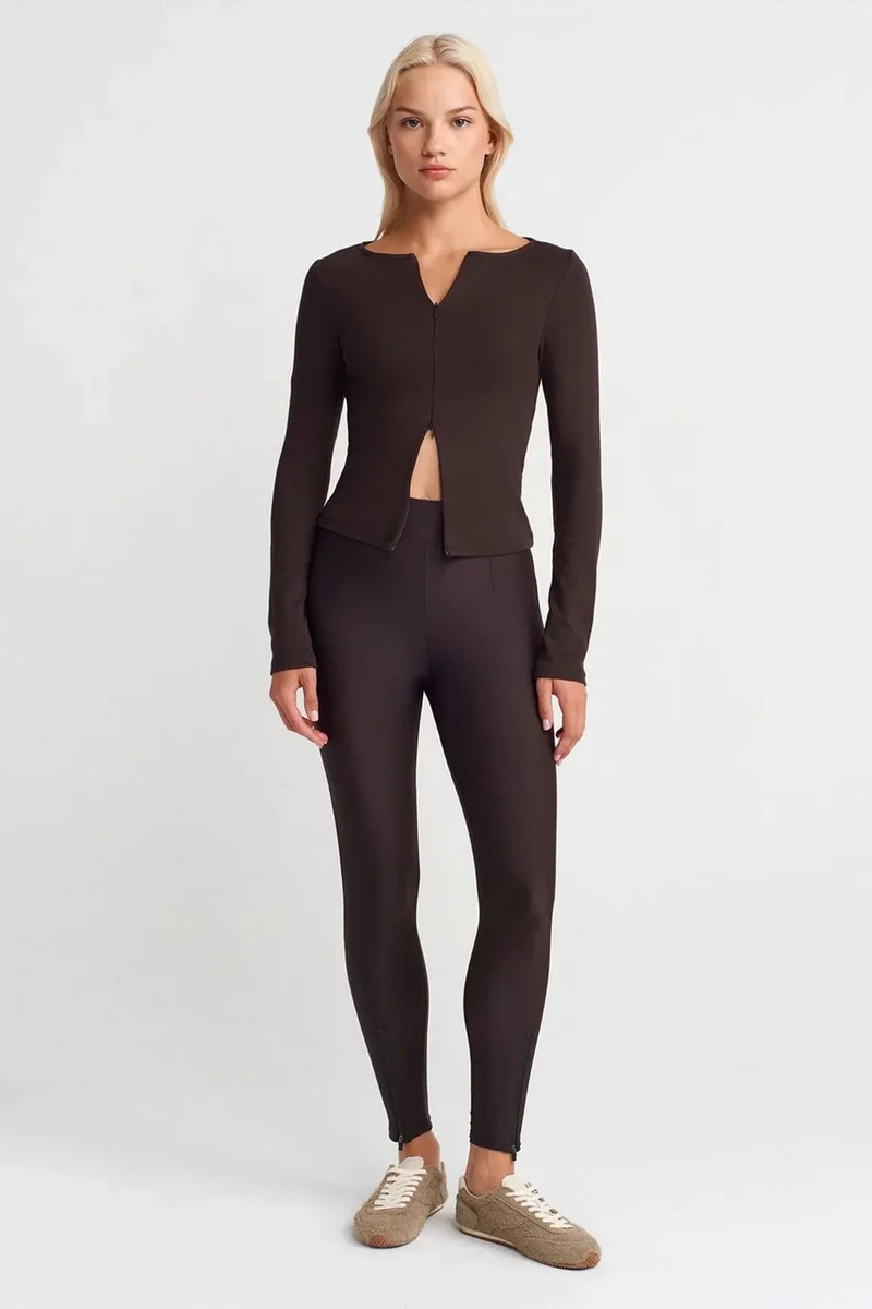 DILVIN High-Waist Skinny Leggings With Zip Detail