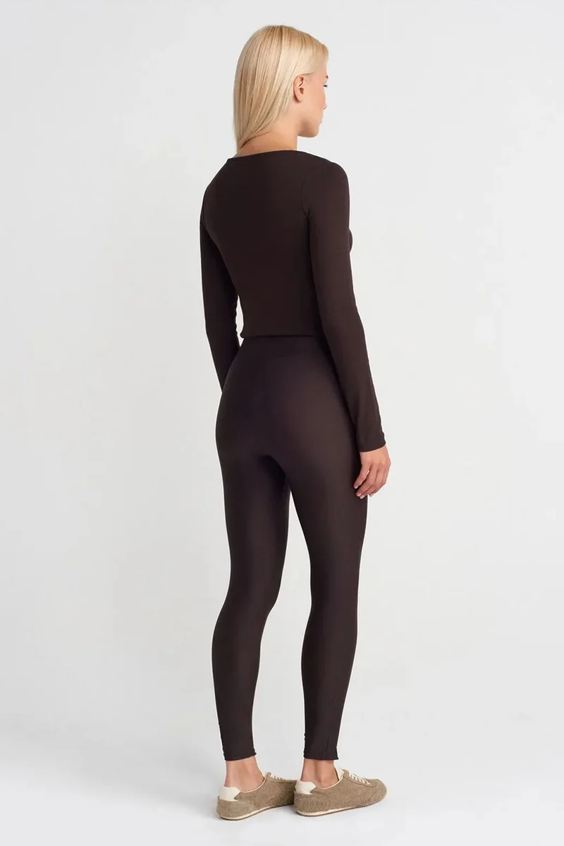 Dilvin Coffee Brown DILVIN High-Waist Skinny Leggings With Zip Detail for Women | Best Price UAE