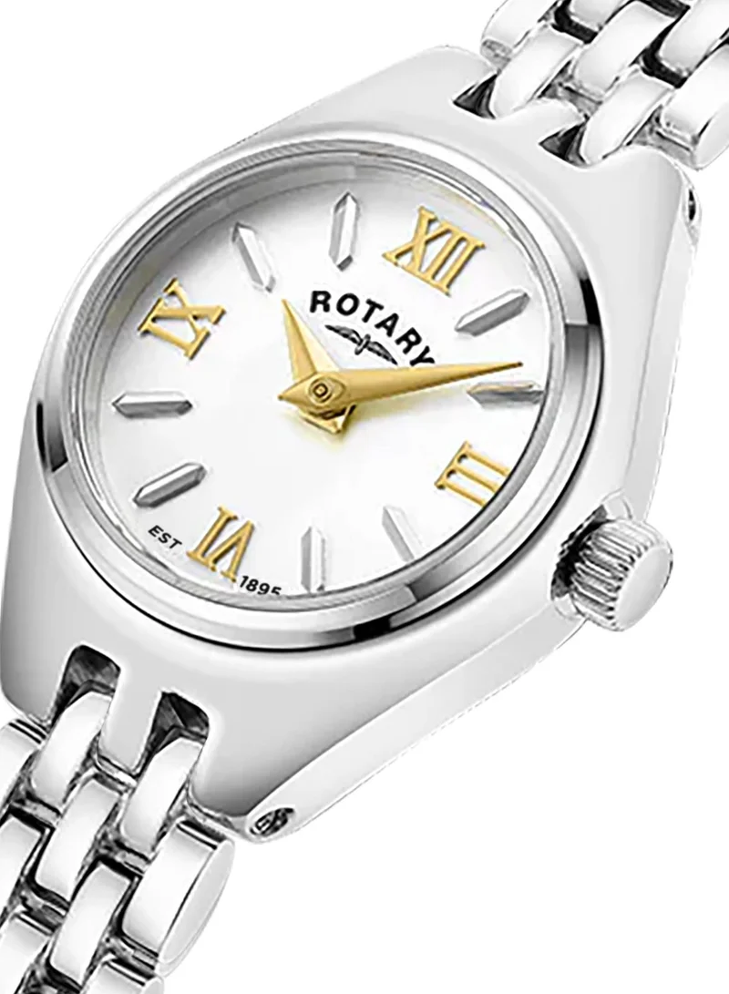 Rotary Women's Cocktail Analogue Watch, 20 mm, White Dial, Stainless Steel Bracelet