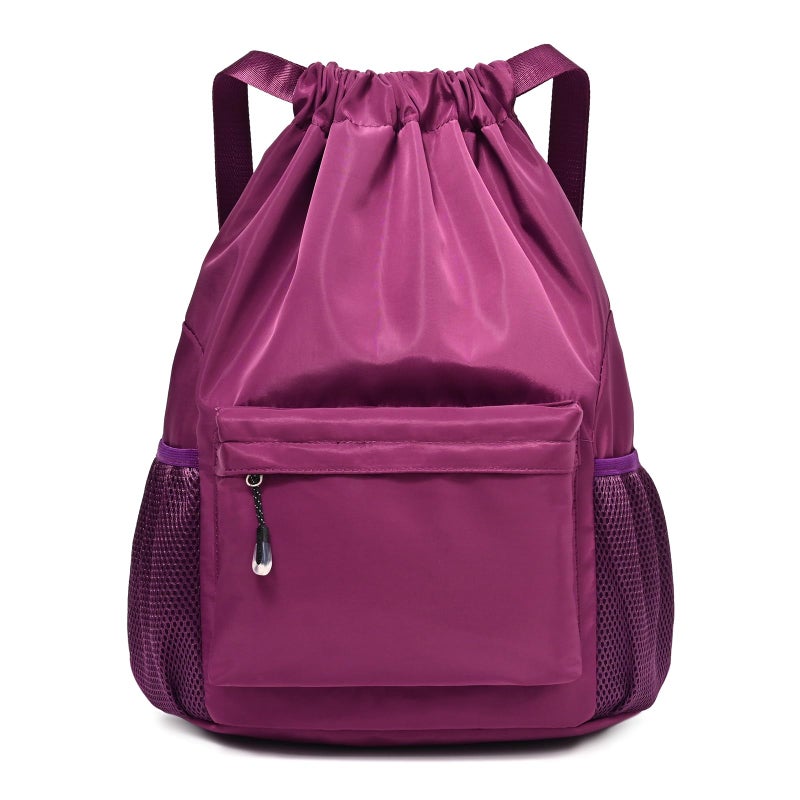 LOKAPEGY Purple Drawstring Backpack for Women, Waterproof Drawstring Gym Bag for Men, Small Cinch Sack for Basketball, Pull String Sport Bag for Soccer. - Image 1