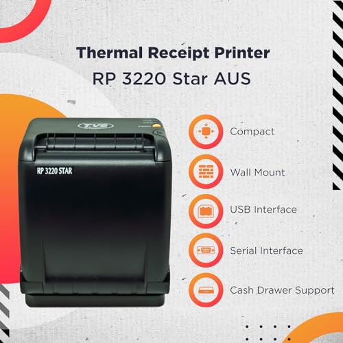 TVS ELECTRONICS RP 3220 Star Thermal Receipt Printer (USB & Serial Connectivity) | 3-Inch / 80 mm Paper Width | 200 mm/sec Print Speed | Easy Paper Load with Jam Free Design - Image 2