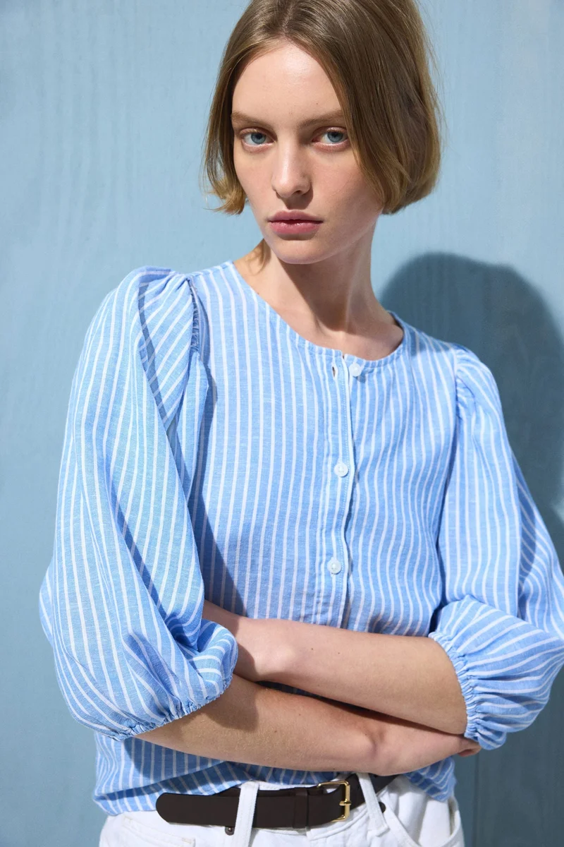 اتش اند ام بلوزة من مزيج الكتان