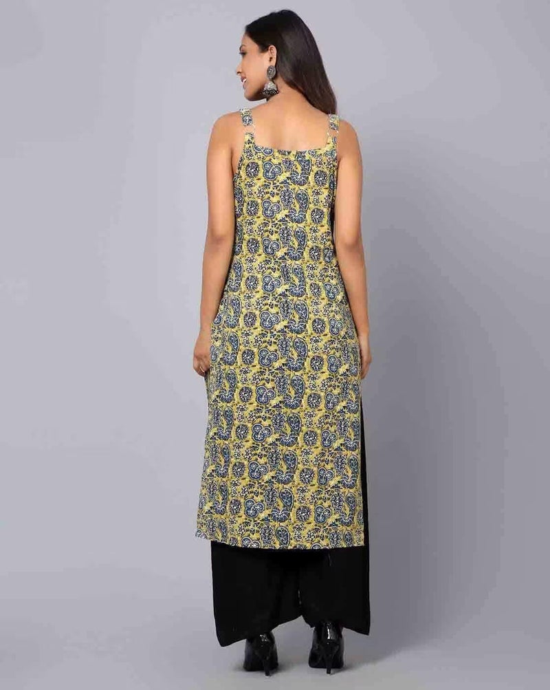 PATLANI Women's Cotton BLENED Sleeveless Printed Full Stitched Kurti.(k-199) Yellow - Image 2