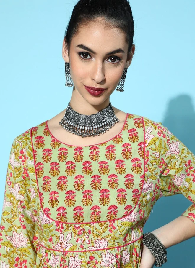 اندو ستريت Floral Printed Pure Cotton Kurti with Sharara for Women