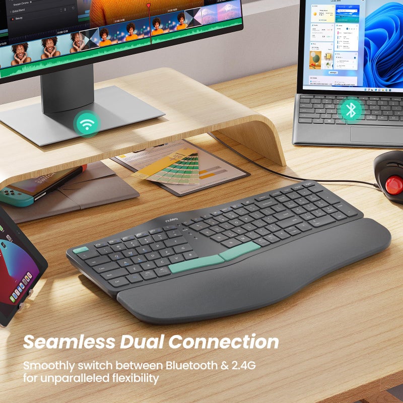 Nulea Wireless Ergonomic Keyboard, Split Keyboard with Cushioned Wrist Rest, USB and Bluetooth Connectivity, USB-C Rechargeable, Compatible with Windows Mac - Image 5