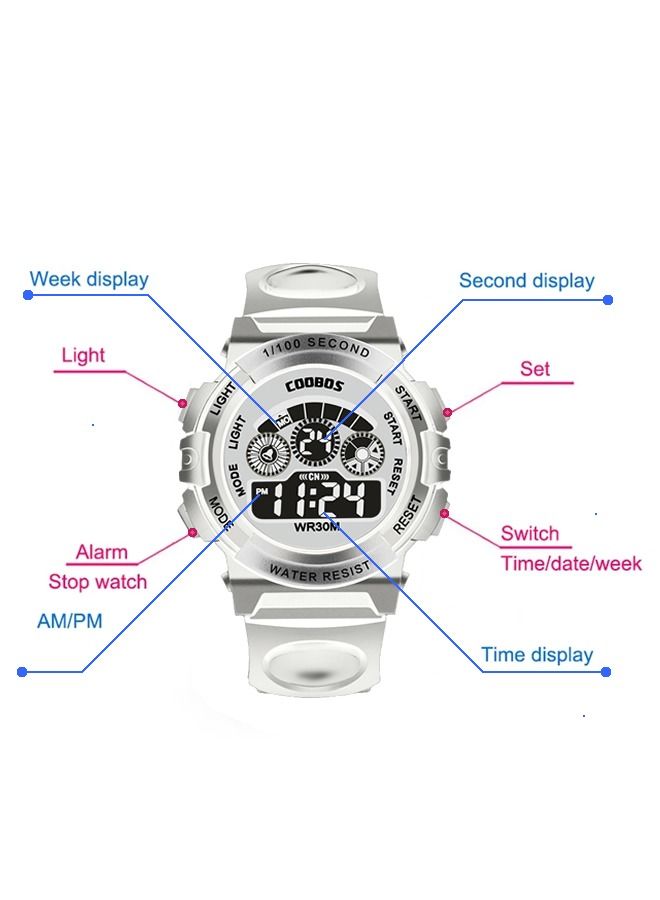 Coobos Kids Water Resistant Rubber Digital Watch Blue/White  - Image 4