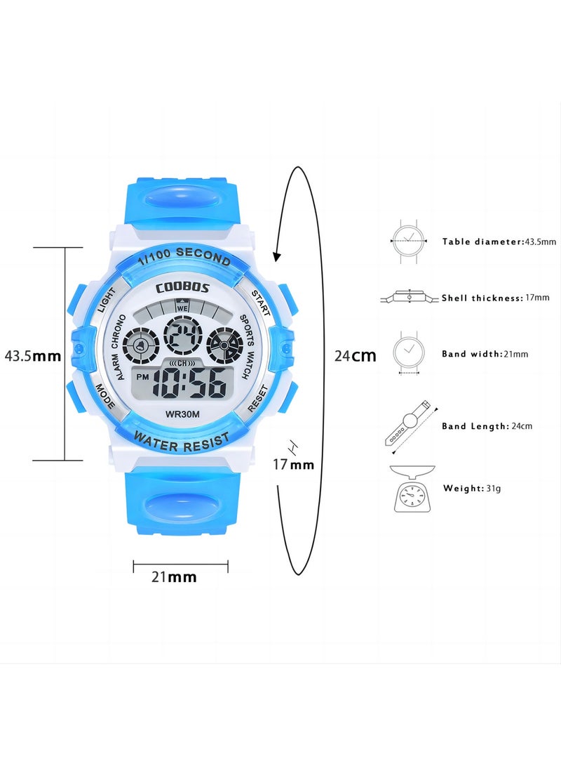 Coobos Kids Water Resistant Rubber Digital Watch Blue/White  - Image 3