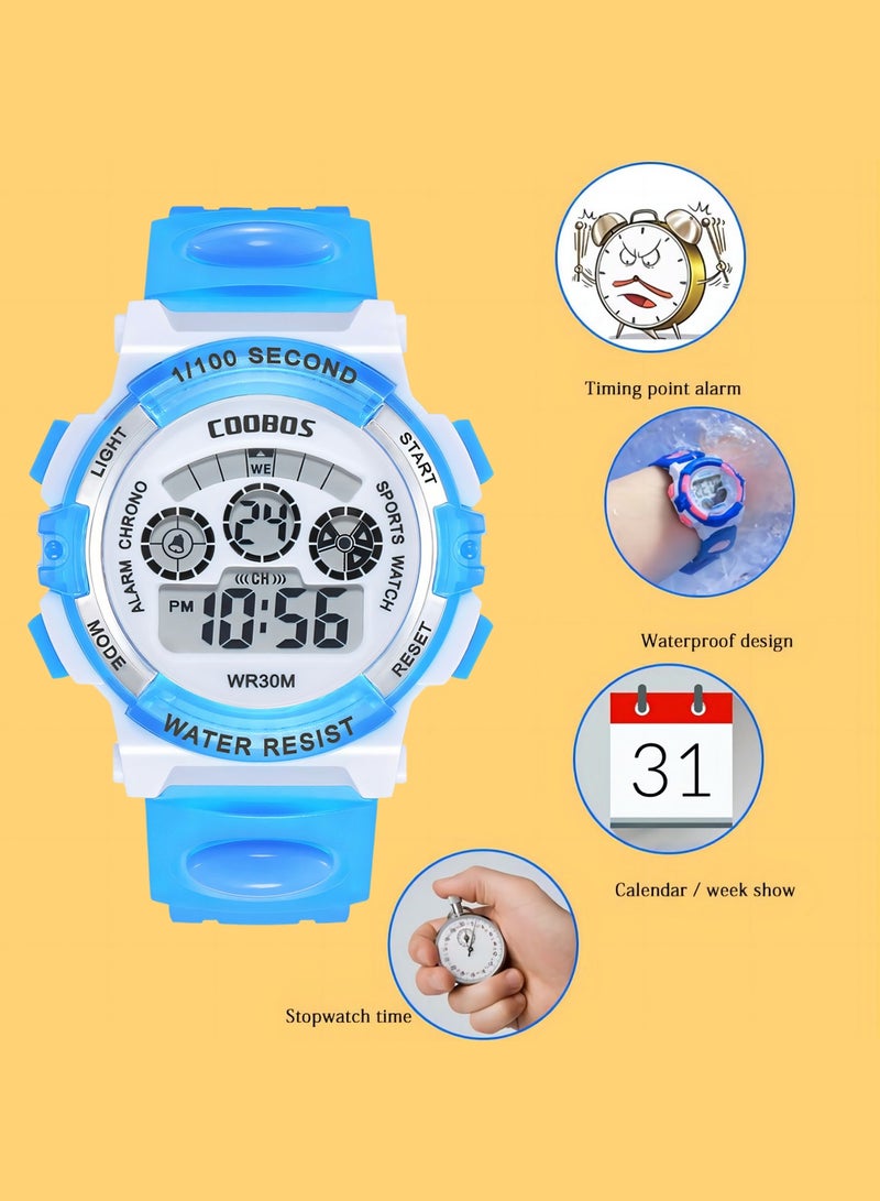 Coobos Kids Water Resistant Rubber Digital Watch Blue/White  - Image 2