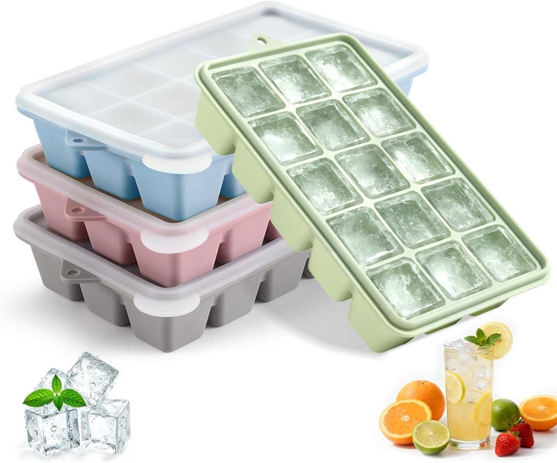PET Hous Silicone Ice Cube Trays with Lid, Set of 4, Easy Release Ice Molds, Reusable and Stackable for Freezer - Image 1