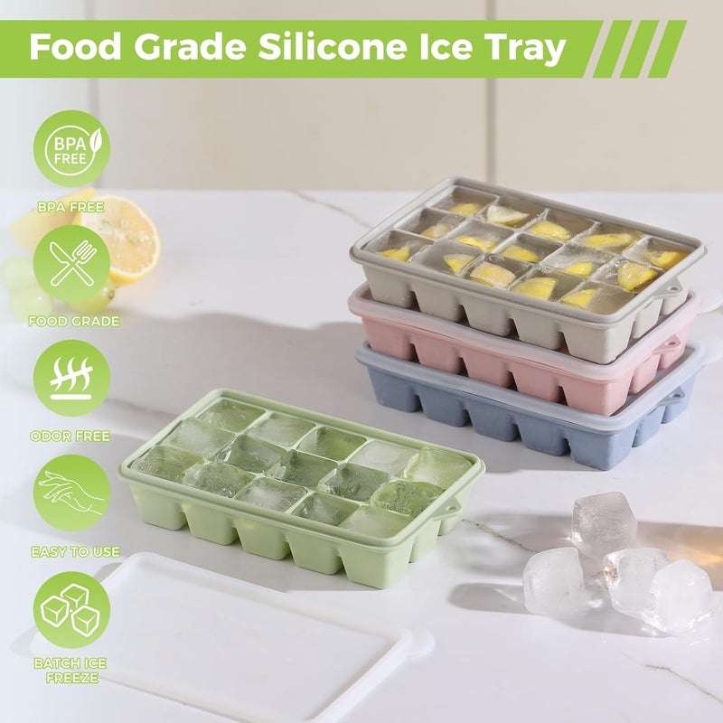 PET Hous Silicone Ice Cube Trays with Lid, Set of 4, Easy Release Ice Molds, Reusable and Stackable for Freezer - Image 4